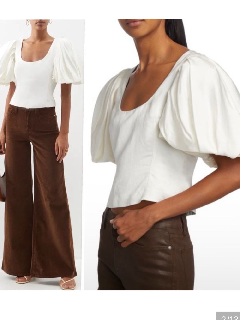 Frame White Puff Sleeve Linen Blend Crop Blouse Off White NWT